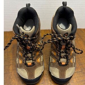 Merrell Chameleon 4 Mid Vent Kids Walnut Hiking Boots Brown Orange Size 3.5
